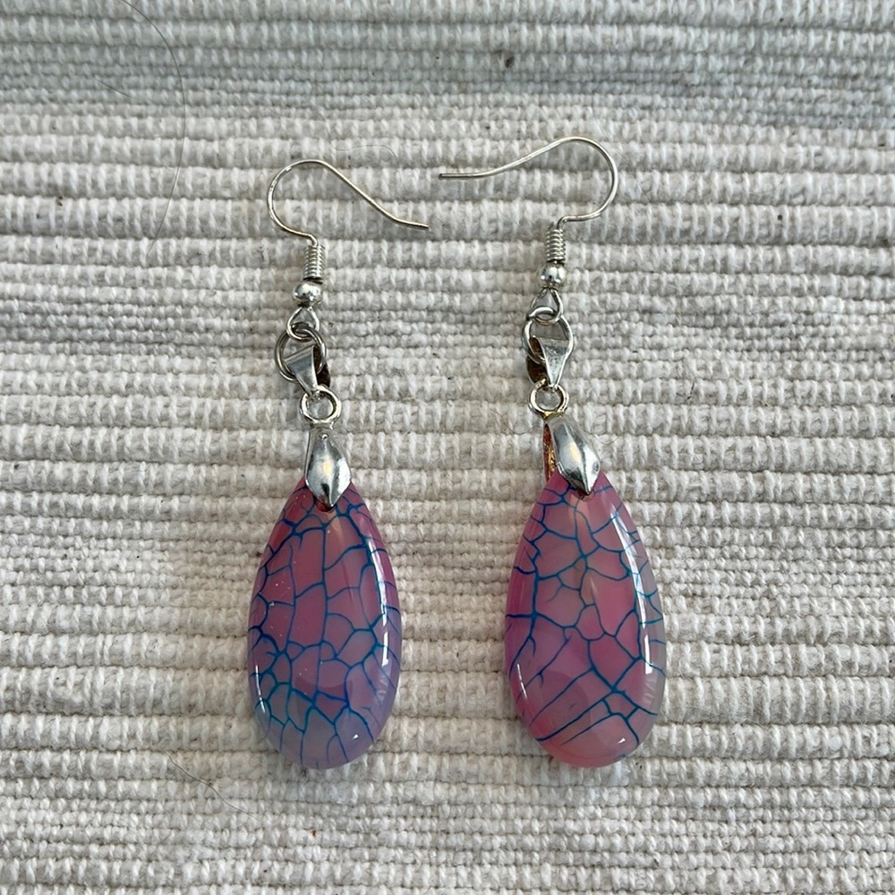 Crazy Lace Agate tear drop earrings - silver.